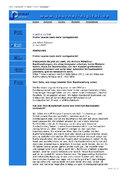 Interview von Kilian Tribbeck mit dem Münchner Buchhändler Max Götz: Früher wurde noch mehr nachgedacht 